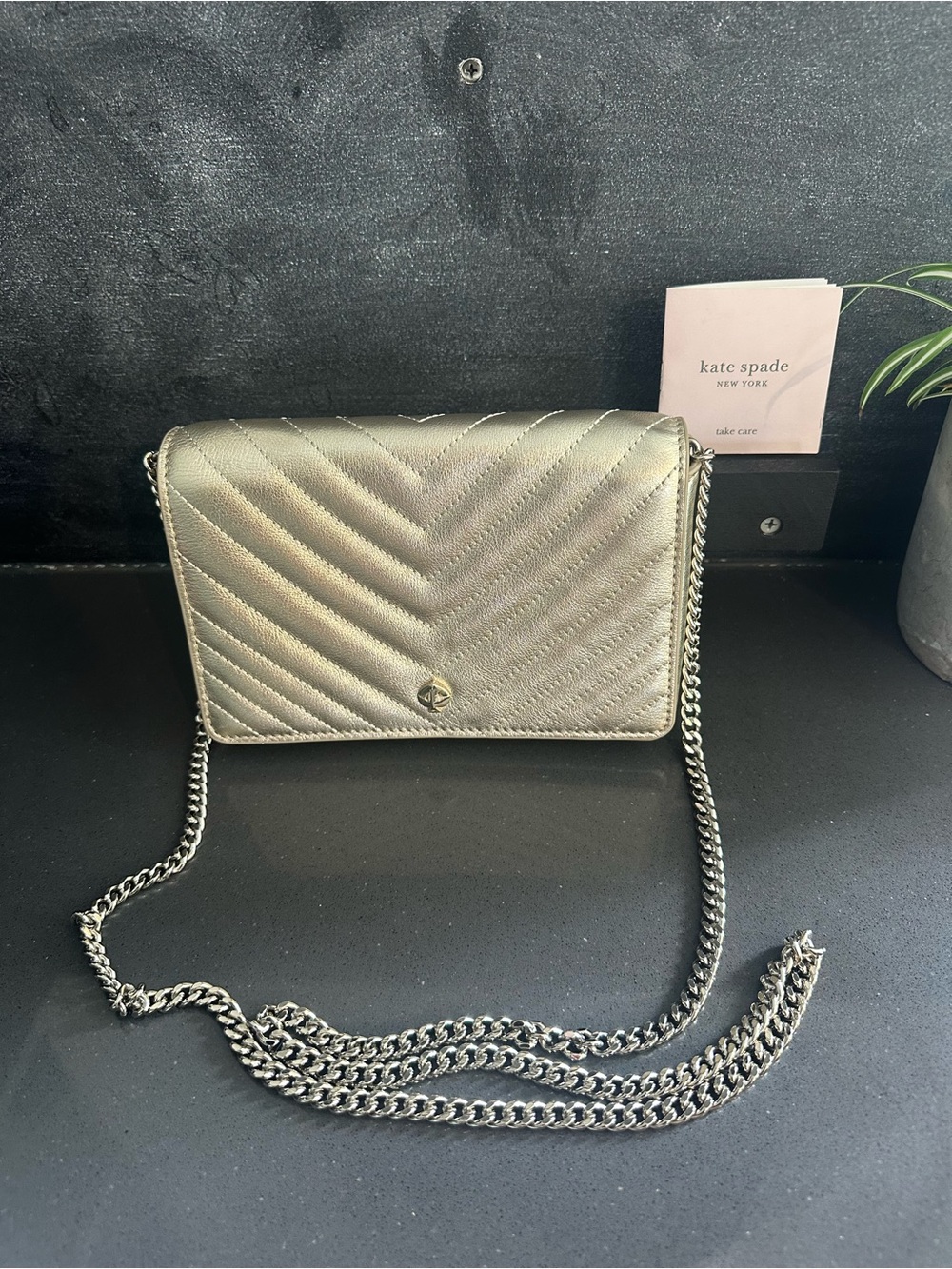 kate spade Metallic Quilted Chevron Chain Crossbody Bag - Silver NWT